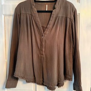 Free People Chocolate Frayed Hem Blouse